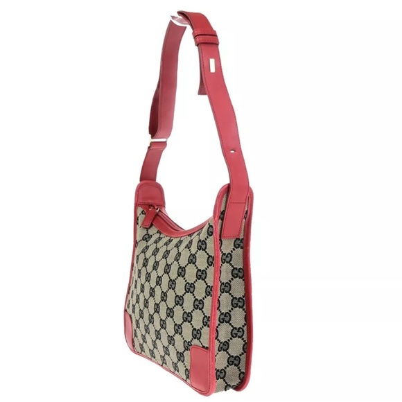 GUCCI Logo GG Pattern Shoulder Bag Canvas Leather Red Black Gold Italy 68HB984 - Picture 2 of 16